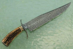 Feather Pattern Damascus Bowie With Sambar Stag And Wrought Iron 15 Feather Pattern Damascus Bowie With Sambar Stag And Wrought Iron -Optimal Knives Store 109337 8 x