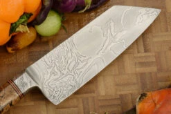 Integral Damascus Bunka Chef's Knife (5-1/2") With Spalted Maple -Optimal Knives Store 109372 6 x