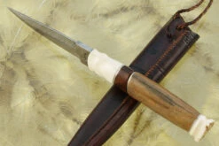 Damascus Puukko With Woolly Rhino Bone, Mammoth Ivory, Ironwood, And Reindeer Antler -Optimal Knives Store 109440 5 x