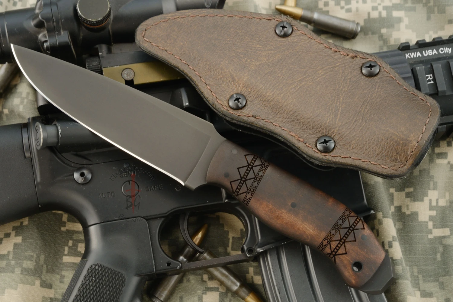 Drop Point Crusher Belt Knife With Tribal Maple 1 Drop Point Crusher Belt Knife With Tribal Maple