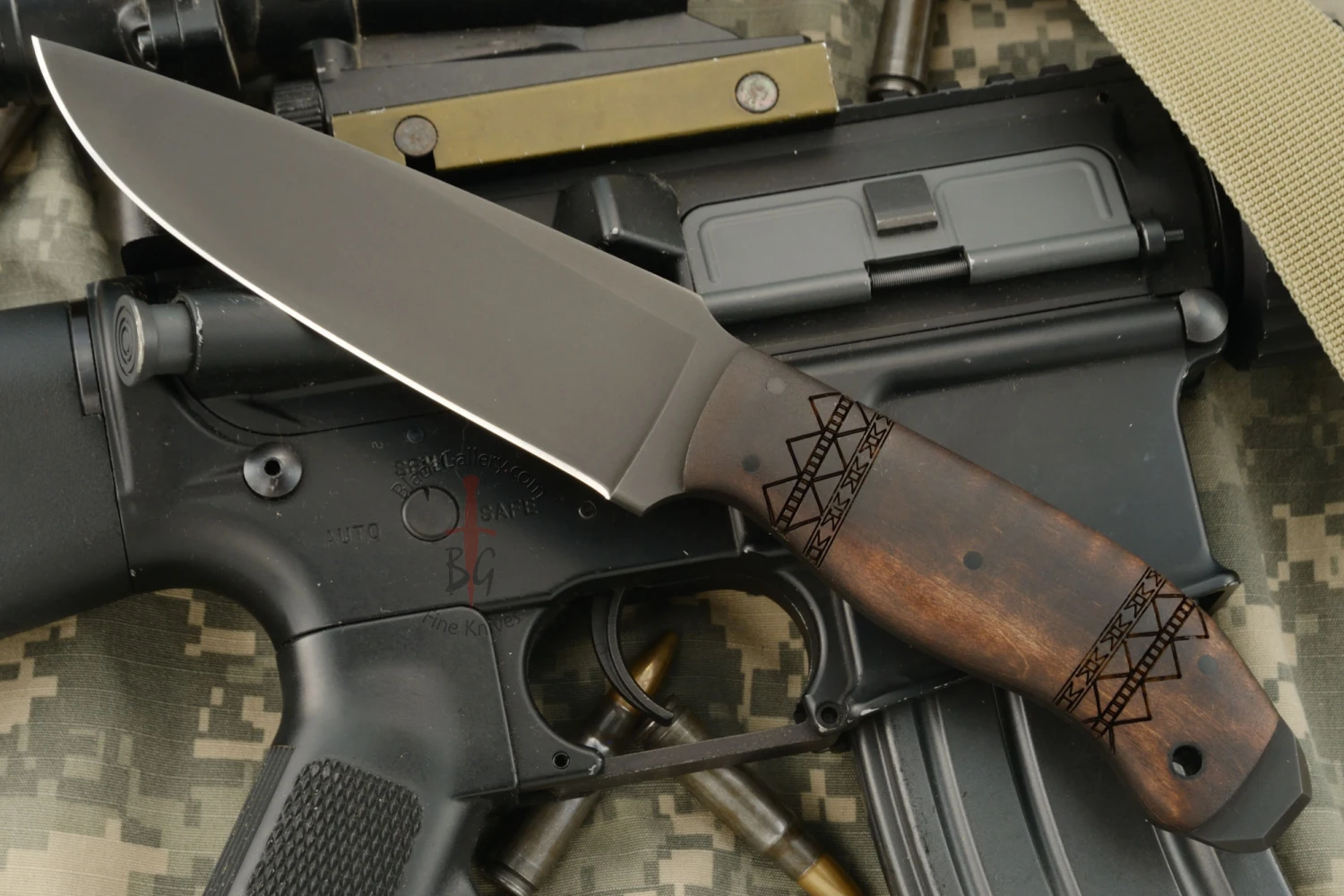 Drop Point Crusher Belt Knife With Tribal Maple 2 Drop Point Crusher Belt Knife With Tribal Maple - Image 2