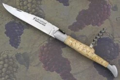 Laguiole Guilloché Picnic Knife With Corkscrew, Curly Birch