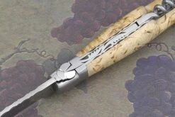 Laguiole Guilloché Picnic Knife With Corkscrew, Curly Birch -Optimal Knives Store 85348 4 x