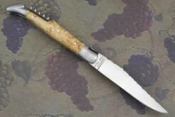 Laguiole Guilloché Picnic Knife With Corkscrew, Curly Birch -Optimal Knives Store 85348 5 x