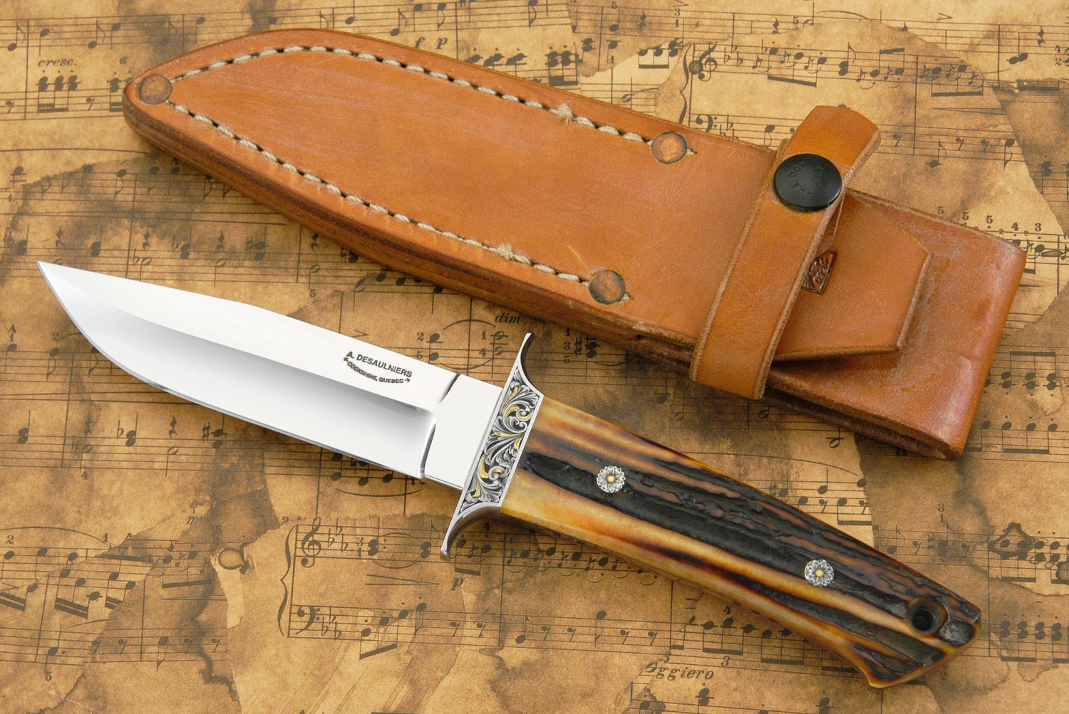 Engraved Loveless Style Mini-Wilderness With Amber Stag 1 Engraved Loveless Style Mini-Wilderness With Amber Stag