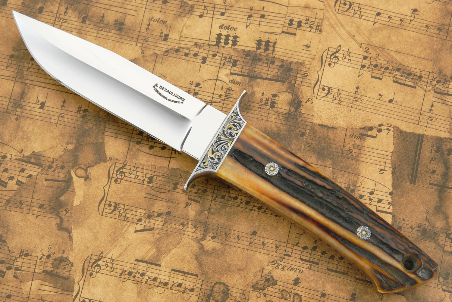 Engraved Loveless Style Mini-Wilderness With Amber Stag 2 Engraved Loveless Style Mini-Wilderness With Amber Stag - Image 2