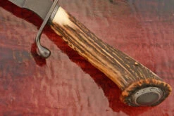 Engraved Damascus Bowie With Wrought Iron And Sambar Stag -Optimal Knives Store 90091 3 x