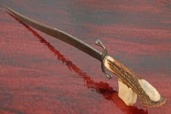 Engraved Damascus Bowie With Wrought Iron And Sambar Stag -Optimal Knives Store 90091 4 x