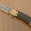 Damascus Flipper With Lightning Strike Carbon Fiber And Bronze