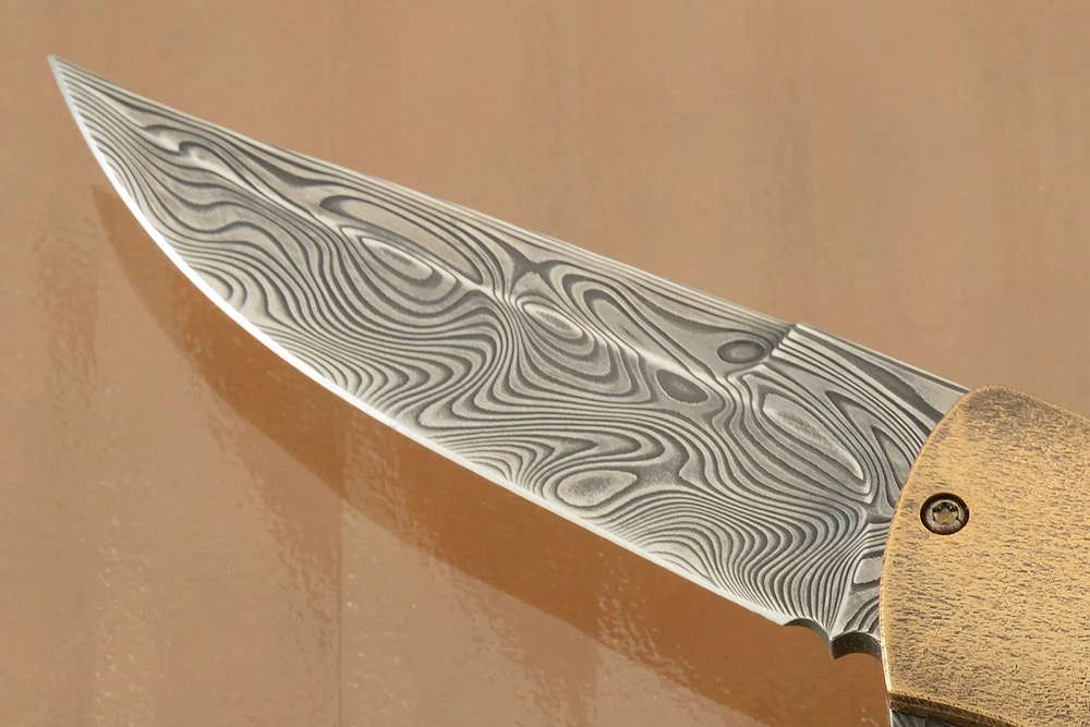 Damascus Flipper With Lightning Strike Carbon Fiber And Bronze 2 Damascus Flipper With Lightning Strike Carbon Fiber And Bronze - Image 2