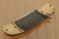 Damascus Flipper With Lightning Strike Carbon Fiber And Bronze 8 Damascus Flipper With Lightning Strike Carbon Fiber And Bronze -Optimal Knives Store 95184 3 x