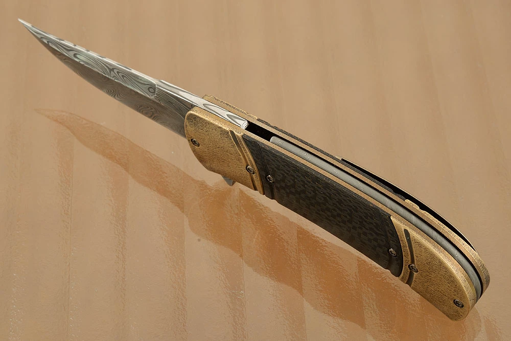 Damascus Flipper With Lightning Strike Carbon Fiber And Bronze 4 Damascus Flipper With Lightning Strike Carbon Fiber And Bronze - Image 4