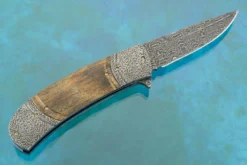 Damascus Flipper With Mammoth Ivory -Optimal Knives Store 95185 6 x