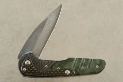 Offshore Pool Lock Flipper With Green Maple Burl, Carbon Fiber And San Mai Damascus 8 Offshore Pool Lock Flipper With Green Maple Burl, Carbon Fiber And San Mai Damascus -Optimal Knives Store 95622 4 x