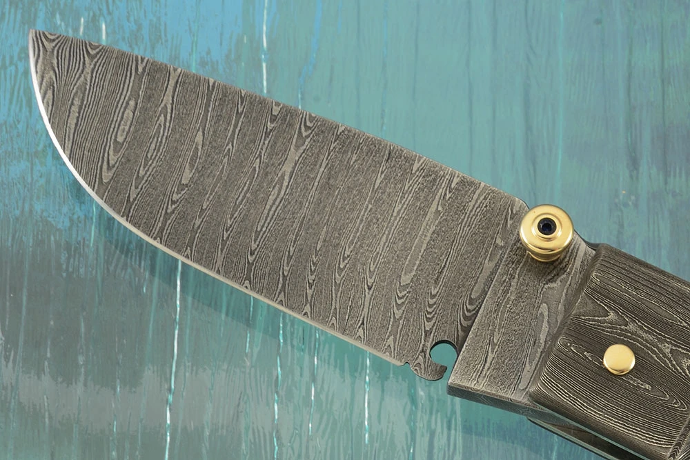 Damascus Lockback With Gold Lip Mother Of Pearl 2 Damascus Lockback With Gold Lip Mother Of Pearl - Image 2