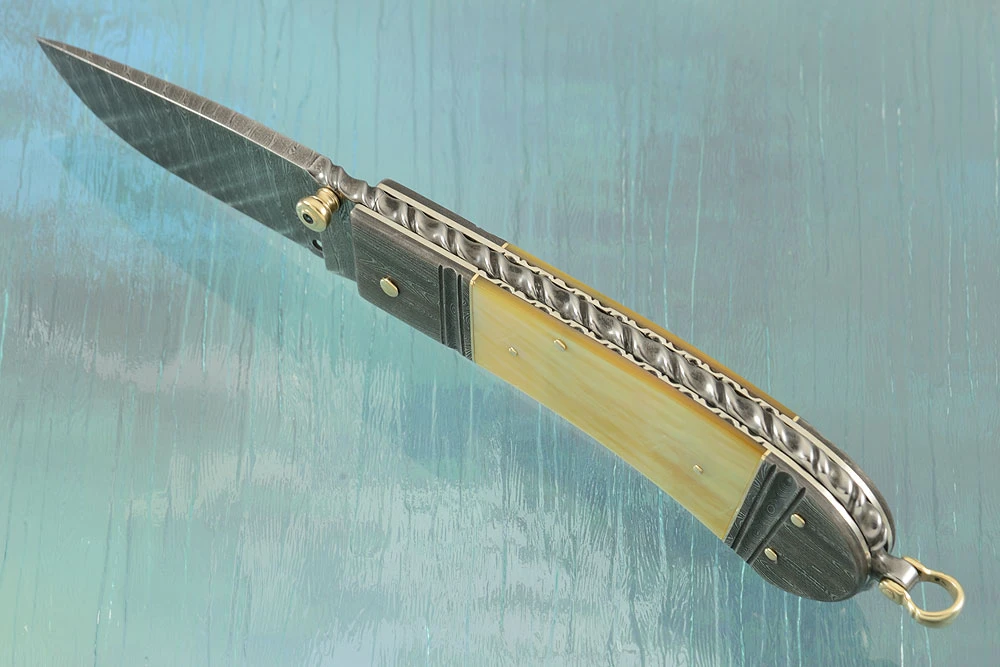 Damascus Lockback With Gold Lip Mother Of Pearl 4 Damascus Lockback With Gold Lip Mother Of Pearl - Image 4